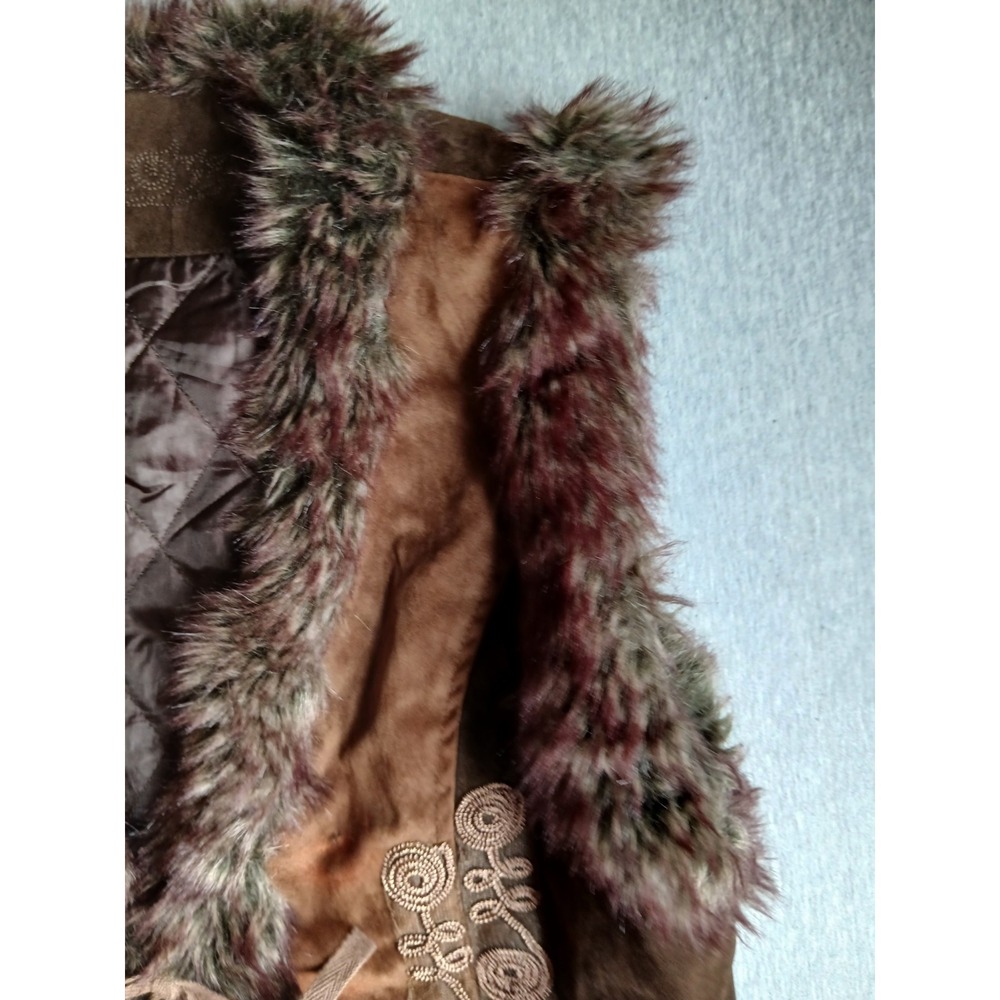 Vintage Vest Medium Faux Suede Fur Embroidered Penny Lane Boho Western Bow - Picture 4 of 13